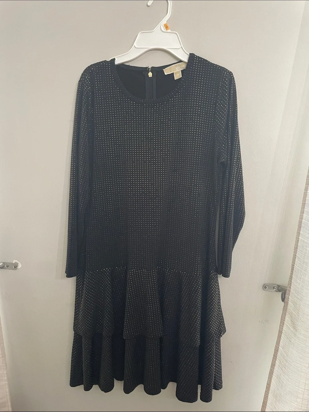 Michael Kors Black Long-Sleeve Tiered Dress with Metallic Dot Accents